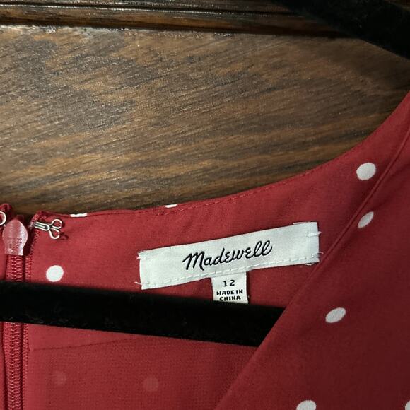 Madewell Red White Polka Dot Button Front Swing Dress Sz 12 - Picture 3 of 10
